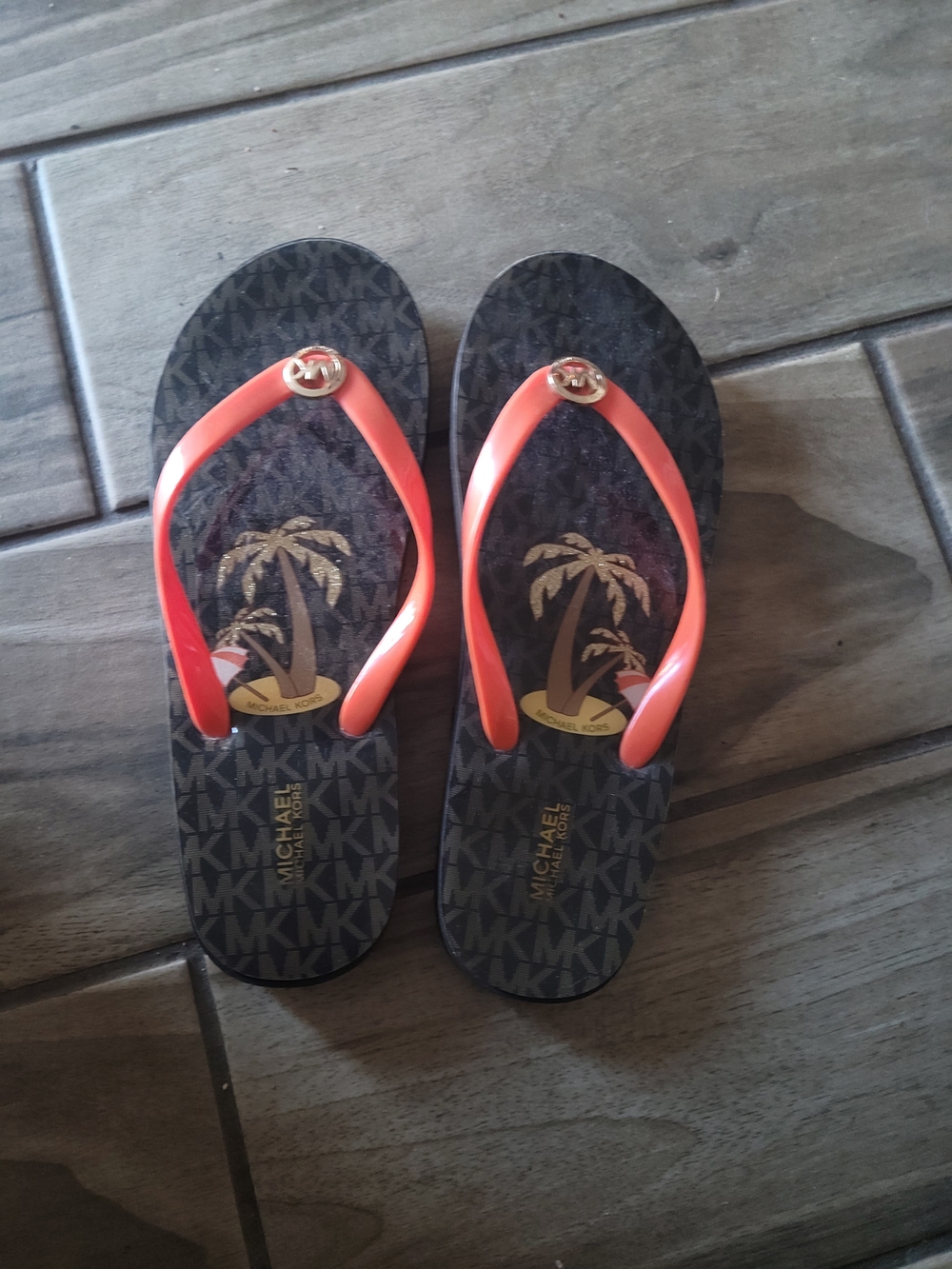 Michael Kors Palm Tree Signature Logo Flip Flops